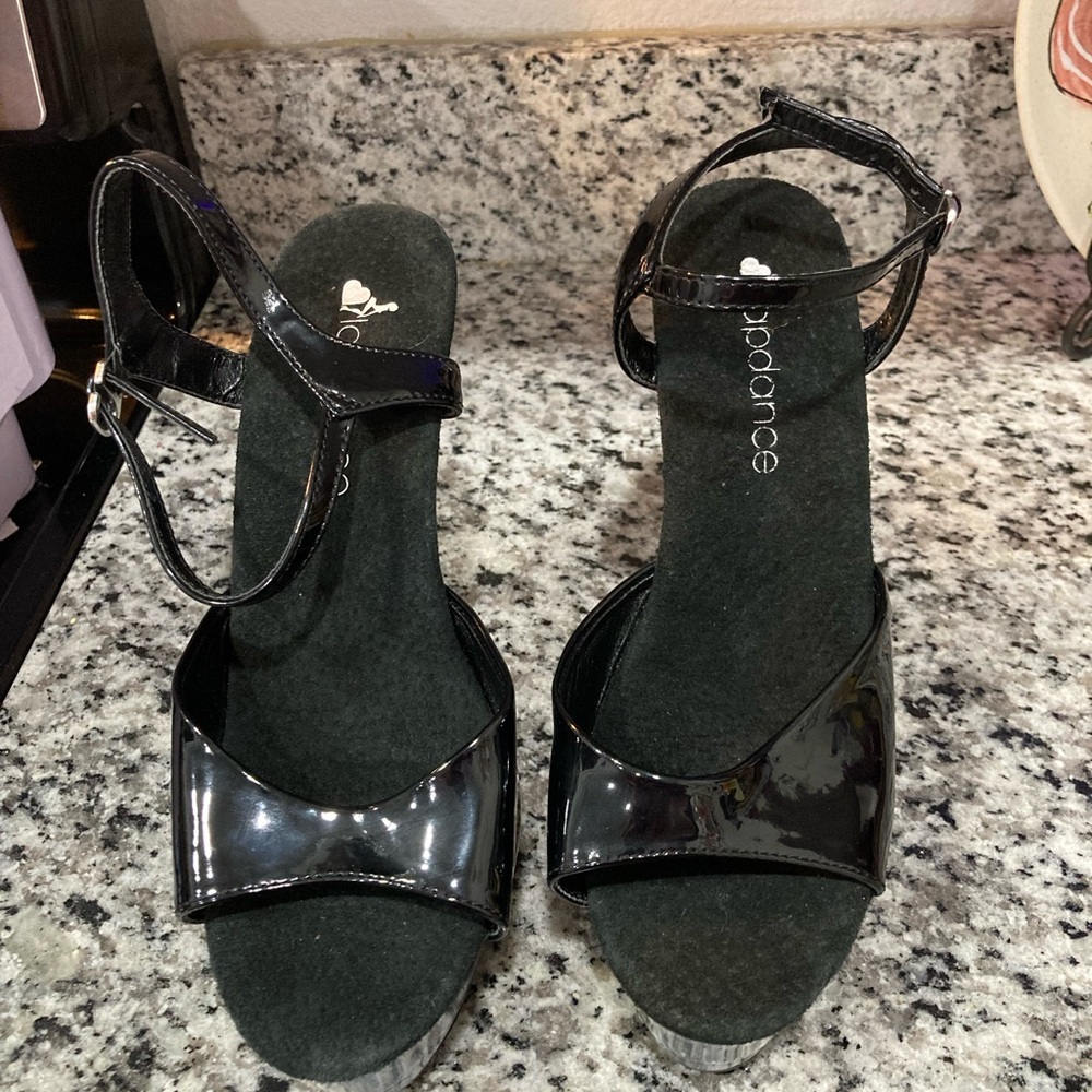 Black Patent Ankle-Strap Platform Sandals
